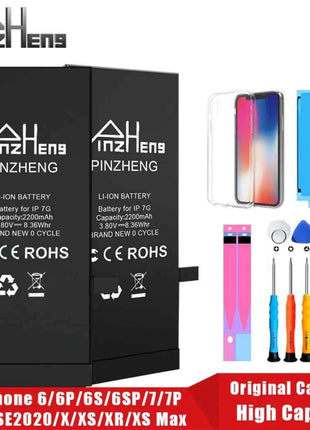 PINZHENG Real High Capacity Battery For iPhone 8 SE2020 6 6S 7 8Plus X Xs Max Xr Phone Replacement Batteries Warranty One Year