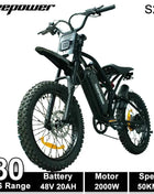 DEEPOWER S20 Electric Bicycle 1500W 48V 20Ah Off-Road Electric Bike LCD Display 20-inch Wide Tires 7-Speed All-Terrain Ebike