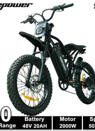 DEEPOWER S20 Electric Bicycle 1500W 48V 20Ah Off-Road Electric Bike LCD Display 20-inch Wide Tires 7-Speed All-Terrain Ebike