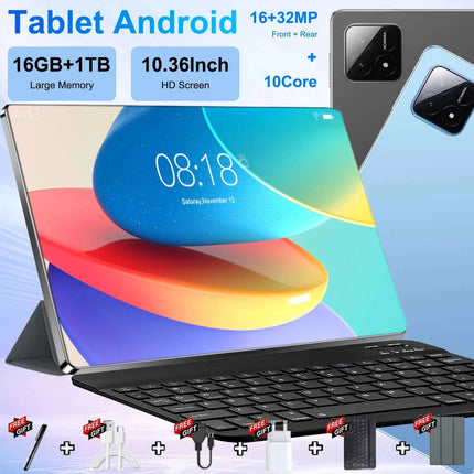 Tablet Android 13.0 con 16GB di RAM, 1TB di ROM, Schermo Originale da 10.36 Pollici, Fotocamere da 16MP e 32MP, Processore 10 Core, Batteria da 12000mAh, 4G/5G e Wi-Fi