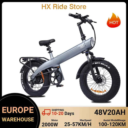 HX Q3 2000W Adult Electric Bike 48V 20AH E Bike 115N.m 20 Inch fat tire Electric Bicycle Removable Battery Foldable Ebike