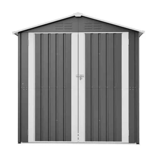 Casetta da Giardino Metallo 6x8 FT - Doppia Porta, Serratura e Pavimento Incluso