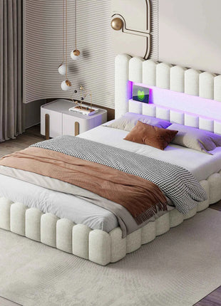MINGZHE trunk bed with box trunk, Double upholstered bed with slatted box, 2-person bed with LED and USB