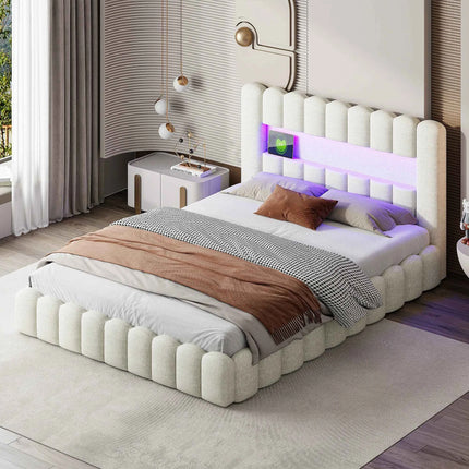 MINGZHE trunk bed with box trunk, Double upholstered bed with slatted box, 2-person bed with LED and USB
