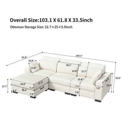Modular corner Couch, 2/seater Couch, ribbed velvet padded with Couch-converted footed living room
