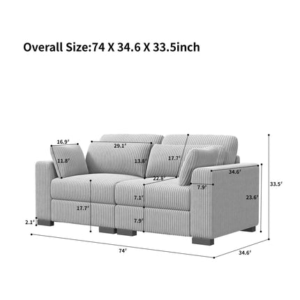 Modular corner Couch, 2/seater Couch, ribbed velvet padded with Couch-converted footed living room