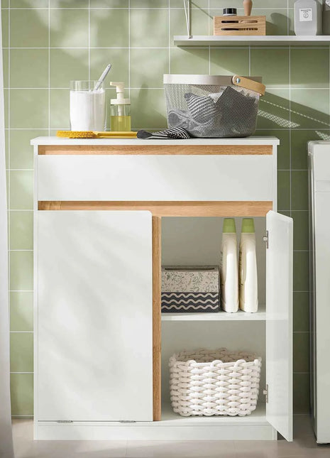 SoBuy BZR79 Bathroom Cabinet with laundry basket and Drawer, with door and tilting system 71x33x85cm