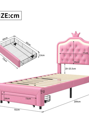 Rosahqnda Children bed Padded Single bed 90*200cm Double Bed 140*200cm girls bed Princesses bed Youth bed Frame PU