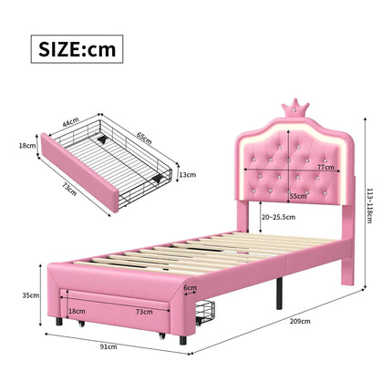 Rosahqnda Children bed Padded Single bed 90*200cm Double Bed 140*200cm girls bed Princesses bed Youth bed Frame PU