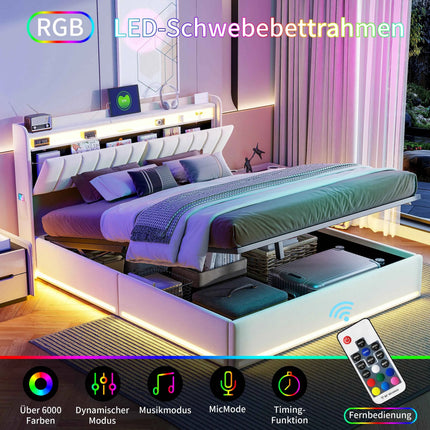 Upholstery bed Rosahqnda,140x200cm, with LED lighting and USB, open/closed storage space, single/double bed, slatted frame, velvet