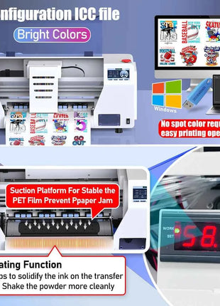 A3 Plus XP600 DTF Printer,Direct to Film,2X-Speed Compared to L1800,5" LED Multi-Function Display,Film Cutter,For Small Business