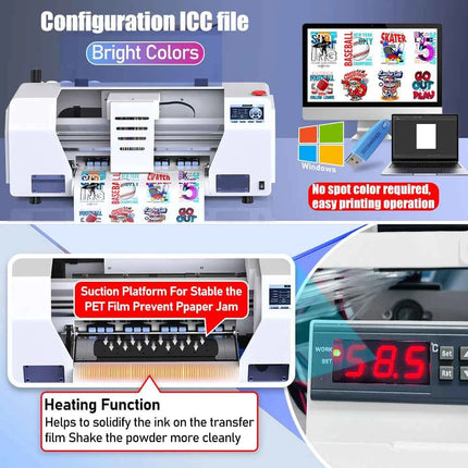 A3 Plus XP600 DTF Printer,Direct to Film,2X-Speed Compared to L1800,5" LED Multi-Function Display,Film Cutter,For Small Business