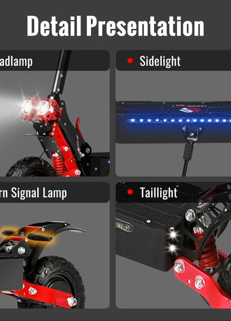 Dual Motor Electric Scooter Max Speed 60-65km/h Range 45-55km C-Type Shock Absorption 11inch Off-Road Tires Foldable Escooter