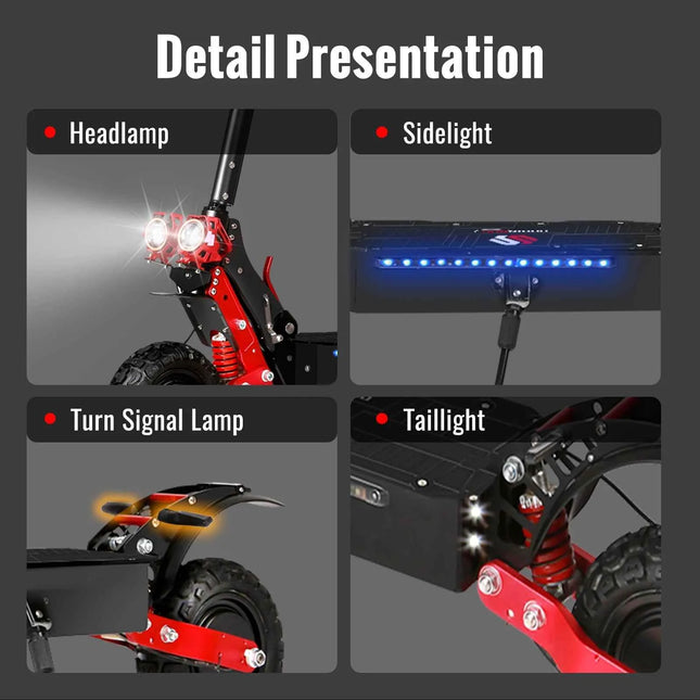 Dual Motor Electric Scooter Max Speed 60-65km/h Range 45-55km C-Type Shock Absorption 11inch Off-Road Tires Foldable Escooter