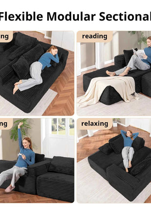 COMHOMA 105 ”Modular Sofa L-Shaped Couch Cord Fabric Chaise Longue For living room No Assembling Required