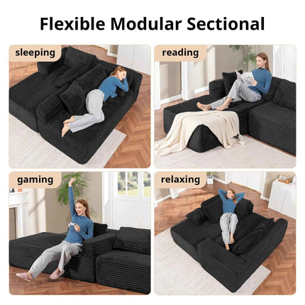 COMHOMA 105 ”Modular Sofa L-Shaped Couch Cord Fabric Chaise Longue For living room No Assembling Required