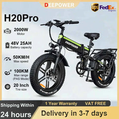 DEEPOWER 2000W Electric Bike 48V 25Ah 20" Adult Ebike with Hydraulic Disc Brakes Off-Road All-Terrain Mountain Electric Bicycle
