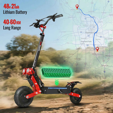 Dual Motor Electric Scooter Max Speed 60-65km/h Range 45-55km C-Type Shock Absorption 11inch Off-Road Tires Foldable Escooter
