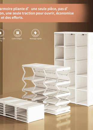 Mobile pieghevole multifunzione con asta appendiabiti, ripiani, ante magnetiche, armadio portatile, guardaroba, facile da montare, per soggiorno, camera da letto, bianco
