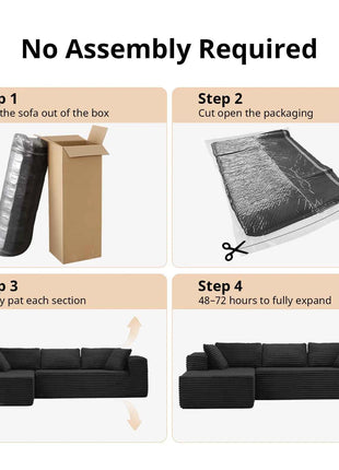 COMHOMA 105 ”Modular Sofa L-Shaped Couch Cord Fabric Chaise Longue For living room No Assembling Required