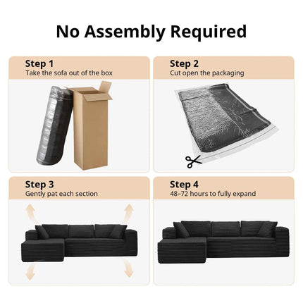 COMHOMA 105 ”Modular Sofa L-Shaped Couch Cord Fabric Chaise Longue For living room No Assembling Required