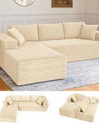 COMHOMA 105 ”Modular Sofa L-Shaped Couch Cord Fabric Chaise Longue For living room No Assembling Required