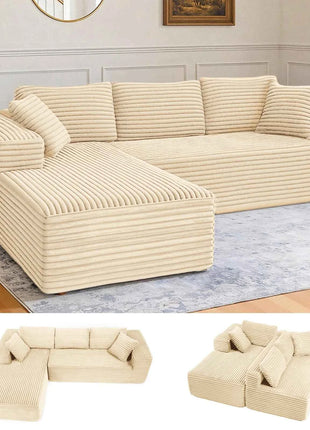 COMHOMA 105 ”Modular Sofa L-Shaped Couch Cord Fabric Chaise Longue For living room No Assembling Required