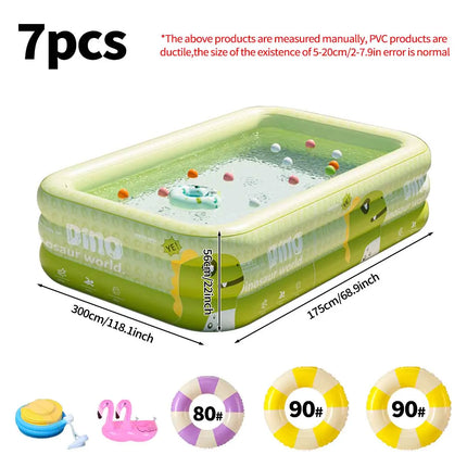 Set Piscina Gonfiabile Rettangolare in PVC Rinforzato con Pompa, Anelli da Nuoto e Galleggiante per Giardino Estivo