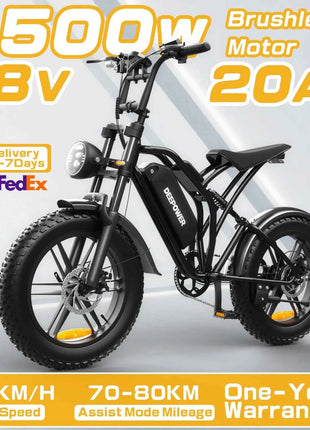 DEEPOWER S20 Adults Off-Road Electric Bike 1500W motor 48V 20AH lithium battery LED Display All-Terrain 20-inch Motorcycle Ebike