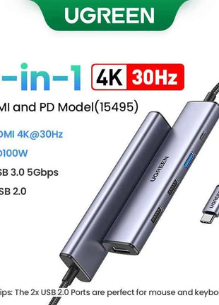 UGREEN USB HUB 4K120Hz DP Type-C to 4K60Hz 2xHDMI SD/TF RJ45 3.5mm USB3.2 Gen2 10Gbps Data for Laptop Dell HP Lenovo Accessories