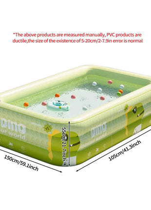 Reinforced PVC Rectangular Inflatable Pool Set with Pump, Swim Rings, and Float for Summer Garden