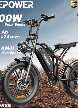DEEPOWER S20 Electric Bicycle 1500W 48V 20Ah Off-Road Electric Bike LCD Display 20-inch Wide Tires 7-Speed All-Terrain Ebike