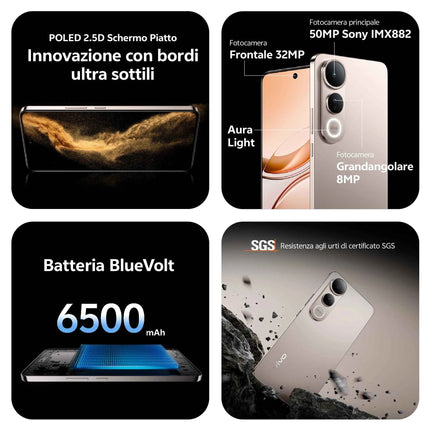 Vivo V50 Lite 5G Smartphone, Android Mobile Phone with 8 GB + 256 GB, 6.77 "and 120 Hz Vivid colours P-OLED Display, 50 MP Triple camera, 6500mAh Battery, TWS 3e + charger Earphones