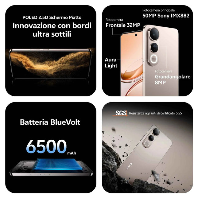 Vivo V50 Lite 5G Smartphone, Android Mobile Phone with 8 GB + 256 GB, 6.77 "and 120 Hz Vivid colours P-OLED Display, 50 MP Triple camera, 6500mAh Battery, TWS 3e + charger Earphones