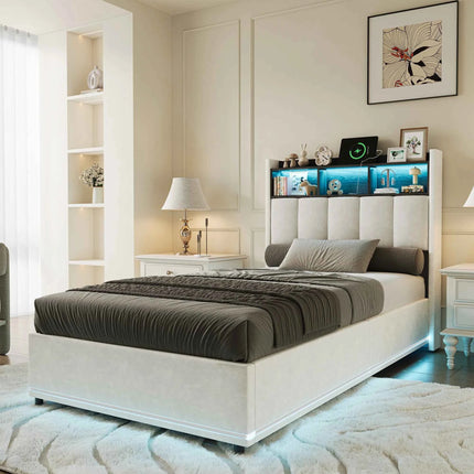 MINGZHE double bed 90/140/160x200 cm/140x190cm with LED USB, metal structure, velvet, mattress not included