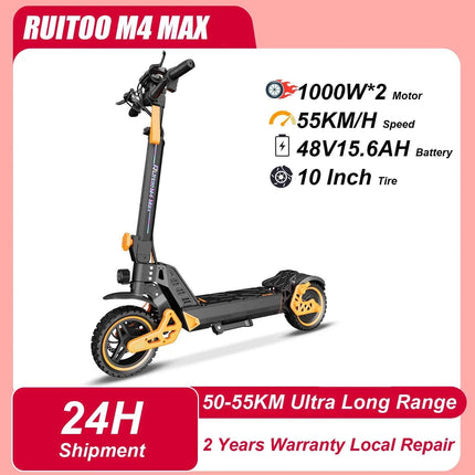 RUITOO M4MAX 55 KM/H Electric Scooter Double Shock Absorption W Folding Electric Kick Scooter 55KM Travel Range 10 Inch Tires