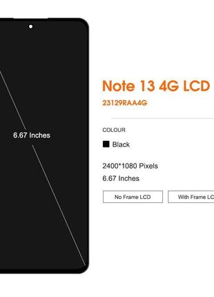 Testato AMOLED Nota 13 4G Display Con Cornice Per Xiaomi Redmi Nota 13 4G LCD 23129RAA4G Display Touch Screen Digitizer Assembly