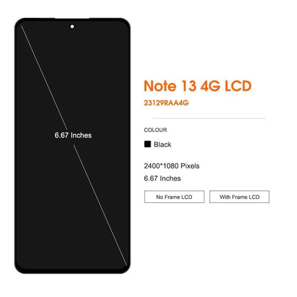 Testato AMOLED Nota 13 4G Display Con Cornice Per Xiaomi Redmi Nota 13 4G LCD 23129RAA4G Display Touch Screen Digitizer Assembly