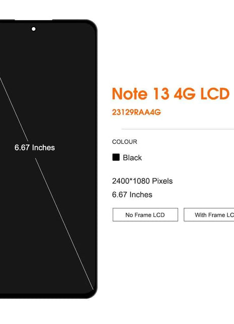 Testato AMOLED Nota 13 4G Display Con Cornice Per Xiaomi Redmi Nota 13 4G LCD 23129RAA4G Display Touch Screen Digitizer Assembly