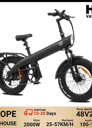 HX Q3 2000W Adult Electric Bike 48V 20AH E Bike 115N.m 20 Inch fat tire Electric Bicycle Removable Battery Foldable Ebike