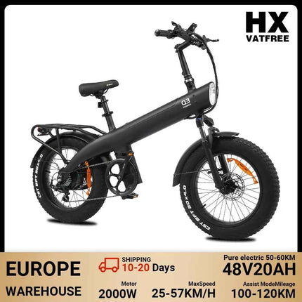 HX Q3 2000W Adult Electric Bike 48V 20AH E Bike 115N.m 20 Inch fat tire Electric Bicycle Removable Battery Foldable Ebike