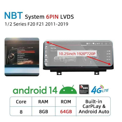 Wireless Carplay Android 14 For BMW F20 F30 F21 F22 F31 F32 F33 F34 F36 NBT EVO Multimedia Player Auto Radio Screen GPS