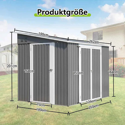 Casetta da Giardino Metallo 6x8 FT - Doppia Porta, Serratura e Pavimento Incluso