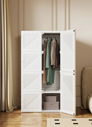 Armadio pieghevole con 6 ante, 8 ripiani e 1 asta appendiabiti, montaggio rapido, adatto per uso in affitto (bianco, 50 x 69 x 136 cm)