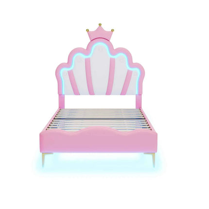 Rosahqnda Children bed 90 × 140 × 200cm LED & Drawers Princesses bed Crowns bed Petal bed Single Double, PU Velvet