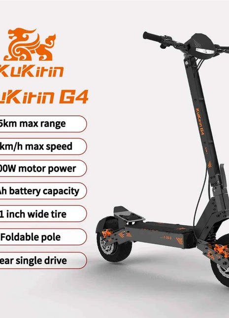 KuKirin G4 Electric Scooter | 2000W Motor | 60V 20Ah Battery | 70km/h Speed | 75km Range | IP54 Waterproof | 11-inch tires