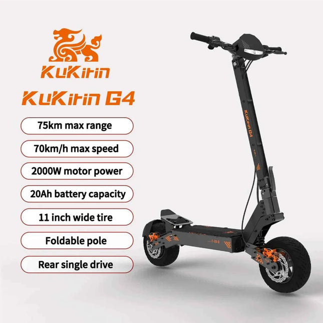 KuKirin G4 Electric Scooter | 2000W Motor | 60V 20Ah Battery | 70km/h Speed | 75km Range | IP54 Waterproof | 11-inch tires