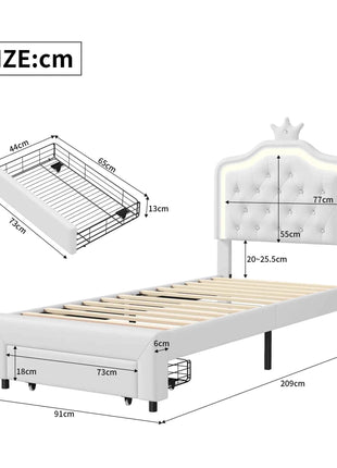 Rosahqnda Children bed Padded Single bed 90*200cm Double Bed 140*200cm girls bed Princesses bed Youth bed Frame PU