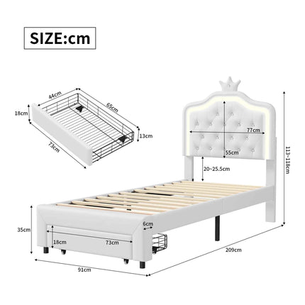 Rosahqnda Children bed Padded Single bed 90*200cm Double Bed 140*200cm girls bed Princesses bed Youth bed Frame PU