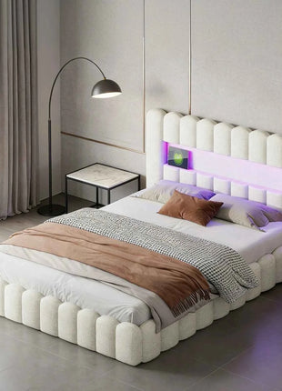 MINGZHE trunk bed with box trunk, Double upholstered bed with slatted box, 2-person bed with LED and USB